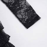 Purpdrank  Dark Solid Patchwork Lace A-Line Dress Sexy Slim O-Neck Long Sleeve Mini Dresses For Women Autumn Spring Fashion Ladies