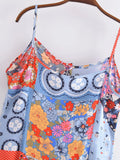 Purpdrank  BOHO Contrast Color Flower Print Midi Long Sling Dress Hippie Women Single-breasted Buttons Ruffles Hem Slit Robe Holiday