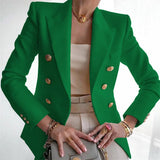 Purpdrank  Women's Autumn Blazers New Solid Fashion Casual Suit Short Jacket Golden Button Lady Suit Comfortable Commuting Long-sleeved Top