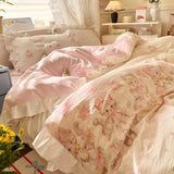 Purpdrank  Princess French Style Bedding Set For Adults Kid Flat Fitted Sheet Set With Pillowcases King Queen Full Bedroom Decor Bedclothes