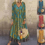 Purpdrank  V-neck Seven Quarter Sleeve Vintage Print Fake Two Pieces Women's Dress Fake Two Pieces
