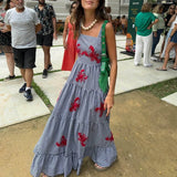 Purpdrank  Vintage Embroidery Sleeveless Square Neck Tiered Dress Women Boho Beach Maxi Dress Female Chic Fashion Holiday Long Sundress