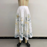 Purpdrank  Vacation Front Button Flower Print Skirt Women's 2025 Summer High Elastic Waist A-line Casual Long Skirts Female