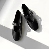 Purpdrank  French Flat Mary Jane Shoes Women Summer Outdoor Wear Retro Buckle Strap Slip-On Ballet Shoes Low Cut Casual Rubber Footwear