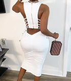 Purpdrank Women Sexy Cut Out Lace-Up Dress Summer Ladies Fashion Women's Zipper Design Sleeveless Midi Bodycon Lace-Up Dresses
