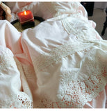 Purpdrank  Pink Luxury Princess Wedding Lace Ruffles 100% Cotton Bedding Set Duvet Cover Bed Sheet/Bed Skirt/Fitted Sheet Pillowcases 4Pcs