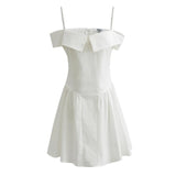 Purpdrank  Black Sexy V neck Off Shoulder Mini Dress Women Short Sleeve Low Waist Ruched Hem Ball Gown Swing Mini Robe Party White