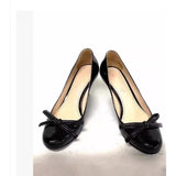 Purpdrank  Round Toe Wedge Heel Patent Leather Bow Vintage High Heels Women's Sweet and Versatile European and American Style Single Shoes