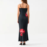 Purpdrank  Women's Aesthetic Camisole Dress Floral Print Sleeveless Backless Sexy Dress Long Slim Dress Party Dress