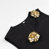 Purpdrank  Luxury 3D Metal Flower Women Two Piece Set Hollow Out Sleeveless Slim Cropped Tops High Waist Maxi Skirt Party Vacation Suits