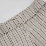 Purpdrank  Fashion Women's Striped Long Pants Metal Buckle Belt with Zipper Up Slim Fit Casual Female Trousers for Work Office Wear
