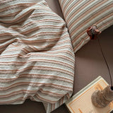 Purpdrank  Brown Stripe Bedding Set simple style For adults kids Brown pink Bed Sheet With Pillowcases 100% Cotton King Queen Full size