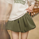 Purpdrank  Maden Casual Women's Green Bubble Hem Mini Skirt Summer Drawstring Waist Lantern A-Line Skirt Versatile Floral Petal Short Skirt