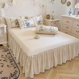 Purpdrank  Korean Princess Style 100% Cotton Bedding Set French Flowers Print Lace Ruffles Duvet Cover Bed Skirt Bedspread Pillowcases 4Pcs