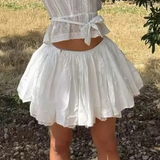 Purpdrank  Ballet Girl White Cotton Spliced Lace Lining Mini Skirt Women Ball Gown Umbrella Skater Skirts with Shorts underwear Summer