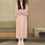 Purpdrank - white Long Cardigan for women 2023 winter clothes Knitted fluffy long sleeve Cashmere sweater coat clotkorean style warm vintage