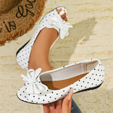 Purpdrank  Vintage Polka Dot Bow Peep Toe Flats for Women Summer Slip On Soft Sole Retro Daily Walking Office Lady Casual Shoes