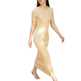 Purpdrank  Women Elegant Slim Bodycon Midi Party Dress Short Sleeve Solid Cable Knit Dress
