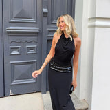 Purpdrank  Sexy Sequins Halter Backless Maxi Dress Women Summer Dress Sleeveless Slim Fit High Waist Robe 2025 Elegant Party Evening Gown﻿