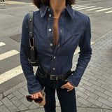 Purpdrank  Hot Girl Denim Jacket For Women Slim Fit Turn-Down Collar Long Sleeve Button Coat Trendy Split Street Party Top