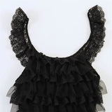 Purpdrank  Creamy Lace Ruffled Layered Strappy Top Women Blouses Vintage Sleeveless O Neck Cropped Camisole Boho Beach Sheer Tanks Tops