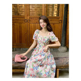 Purpdrank  Elegant Sweet Forest System Rural Style Slimming Floral Long Dress Retro Oil Painting Dress Women Summer A-Line Skirt Short