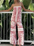 Purpdrank  Square Collar Spaghetti Strap Two Pieces Sets, Women Summer Fashion Printing Chic Outfit, Wide Leg Pants Patchwork Ladies Suits