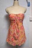 Purpdrank  Ruched Chest Floral Print Strapless Mini Chiffon Dress Women Ruffles Hem Elastic Bandage Backless Holiday Dresses Robe