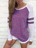 Purpdrank  Women's T-Shirts Autumn Winter Daily Basic Comfortable Ventilate Simple Patchwork Raglan Sleeve Round Neck Casual T-Shirts
