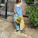 Purpdrank  Elegant Women Denim Bib Overalls Chic Straight Jeans Jumpsuit Romper Pants With Pockets Strap Onepices Streetwear