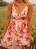 Purpdrank  Summer Elegant Sleeveless Holiday Dress Women's Sexy Deep V-neck Hight Waist Mini Dress Fashion Pattern Print Suspender Dresses