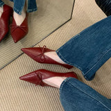 Purpdrank  New Designer Pointed Toe Low Heels Pumps for Women Bowknot Shallow Soft Leather Dress Shoes Luxury Brand Comfort Loafers Shoes