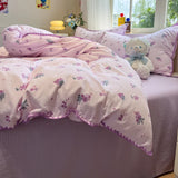 Purpdrank  Thick Pure Brushed Bed Sheets, Duvet Cover Set, Four Piece Bedding Set Bed Sheet, Fully Enclosed for Home Gift