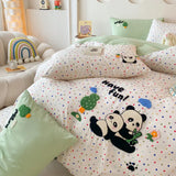 Purpdrank  Cartoon Embroidery Bedding Set Room Decor Breathable Single Double Comforter Four-Piece Set Pillowcases Bed Linens Home Textiles