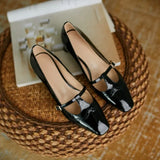 Purpdrank  New Spring/Autumn Women Pumps Patent Leather Women Shoes Square Toe Chunky Heel Shoes Carving Buckle Strap Mary Janes Shoes
