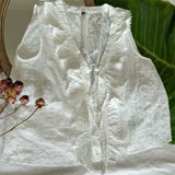 Purpdrank  Cotton Floral Embroidered Blouse Shirt Casual Sleeveless V Neck Lace-up Boho Beach Summer Women's Blouses Layered Lace Shirt