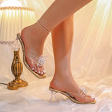Purpdrank  Y2K Crystal Flower Clear Heel Sandals Women Flip Flops Transparent Hoof High Heels Party Mules Shoes OutdoorSlides