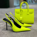 Purpdrank  High Heels Pointed Toe Women's Shoes With Straps Sandals Ladies 2025 Navy Blue Pumps Patent Leather Slingback Spikes Buckle Afri