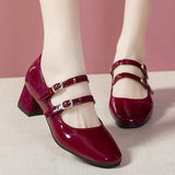 Purpdrank  Elegant Women's Chunky Heels Mary Jane Shoes Square Toe Double Ankle Strap Pumps for Women Patent Leather High Heels Party Shoes