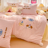 Purpdrank  Washed Cotton Towel Embroidered Bedding Set Soft Skin-friendly Duvet Cover Set Single Couple Quilt Cover Pillowcases Bed Linens
