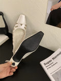Purpdrank  Elegant White Hollow Heels for Women Fashion Square Toe Buckle Mule Shoes Luxury Brand Designer Pumps Comfort office formal shoe