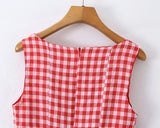 Purpdrank  Sexy Red Gingham Plaid Mini Sleeveless Dress Women Bow O Neck Zipper Back Low Waist Ruched Hem Swing Tank Dresses Vestidos Black