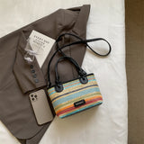 Purpdrank  Straw Woven Design Top-Handle Bags Women Rainbow Color Summer Beach Shoulder Crossbody Bags Luxury Designer Handbags