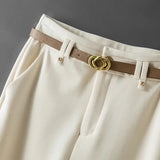 Purpdrank  Tall Women's Narrow Wide Leg Pants High Waist Drapey Straight Loose Casual Suit Pants Long Trousers in Beige Color