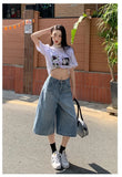 Purpdrank  Light Blue Seven-Point Jeans for Women 2025 Summer New Loose Fit Slim High-Waist Wide Leg American Hot Girl Shorts