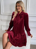 Purpdrank  Autumn Elegant Temperament Solid V Neck Long Sleeve Patchwork Fashion Dresses