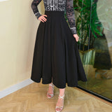 Purpdrank  Ladies' spring/summer solid color elegant and dignified simple office casual loose elastic waistband mid length skirt