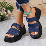 Purpdrank  Blue Denim Chunky Platform Slippers Women Fashion Buckle Wedge Heels Sandals Woman Summer Comfort Thick Bottom Outdoor Slippers