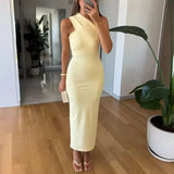 Purpdrank  Fashion Hight Waist Sleeveless Solid Party Dress Women Sexy Backless Gown Dresses Elegant Slanted Collar Draped Slim Long Dress
