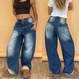Purpdrank  Baggy Lazy Style Wide Leg Mid-Low Waist Jeans Washed Loose Boyfriends Jeans Vintage Streetwear Denim Pants
